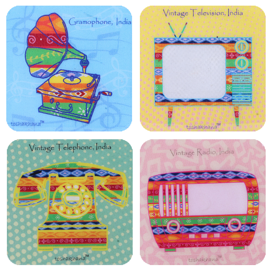 Vintage Collectibles Set of 4 MDF Fridge Magnet Cum Coaster